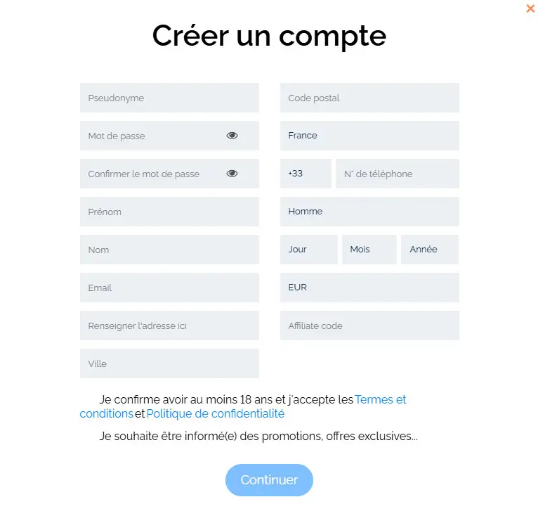 Processus d'inscription JOKERY CASINO